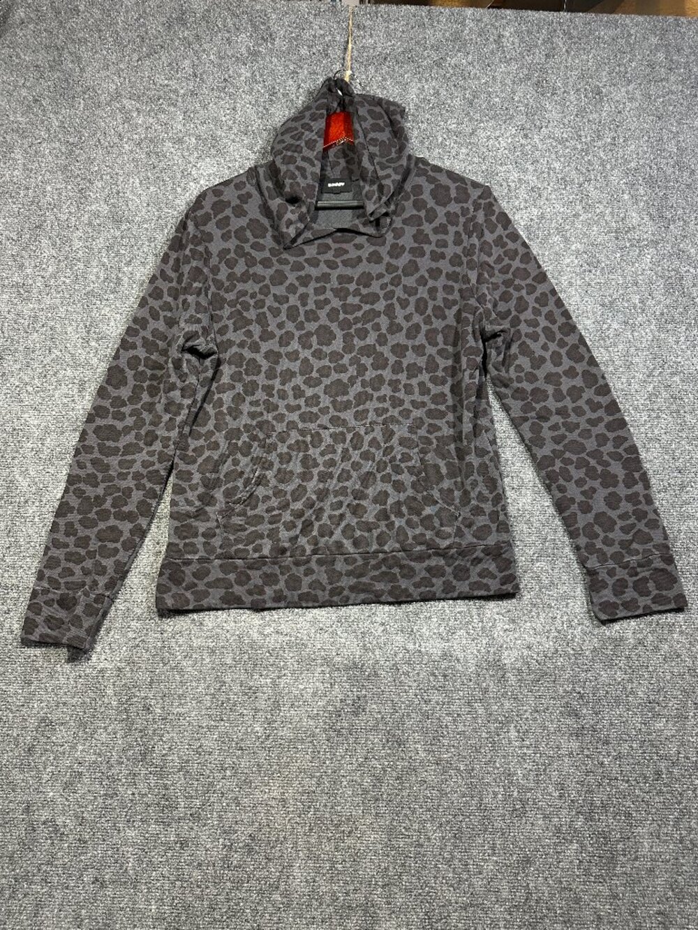 Monrow Hoodie Womens Small Gray Black Animal Print Pullover Kangaroo Pocket